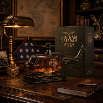 🚁Free Shipping Now🎖️Vietnam Veteran UH-1 Huey Helicopter 1965-1975 Whiskey Bottle
