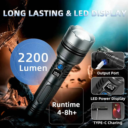 ⚡ Flashlight with Power Bank | Rechargeable Zoomable LED Light