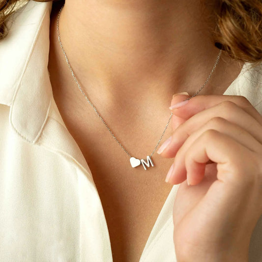 💛 Gold Heart Initial Necklace A–Z | Dainty Letter Pendant