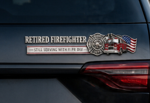 🚒 🔥 Retired Firefighter Metal Car Emblem | Show Your Firefighter Pride Wherever You Go