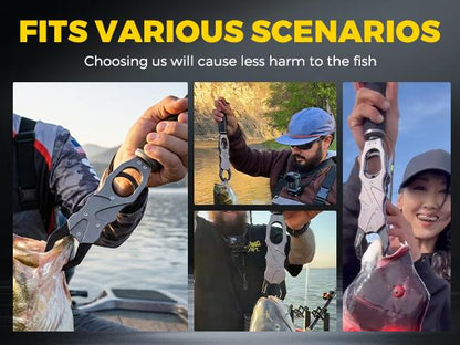 🎁Father's Day Gift 2-in-1 Fish Gripper with Scale, Aircraft-Grade Aluminum Alloy Heavy Duty Fish Lip Holder, 40lb Load Bearing Anti-Slip 360° Swivel Handle, Corrosion Resistant Fishing Tool for Fresh Saltwater Angler Dad