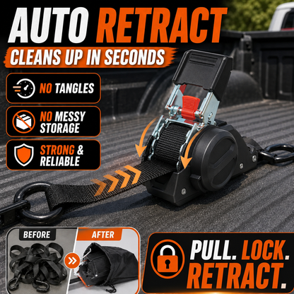 🔥😍⏰Limited Stock 60% OFF 🚜 Dual-End Retractable Tie-Down Ratcheting Straps, Large Locking S Hooks for Motorcycle, ATV, Truck