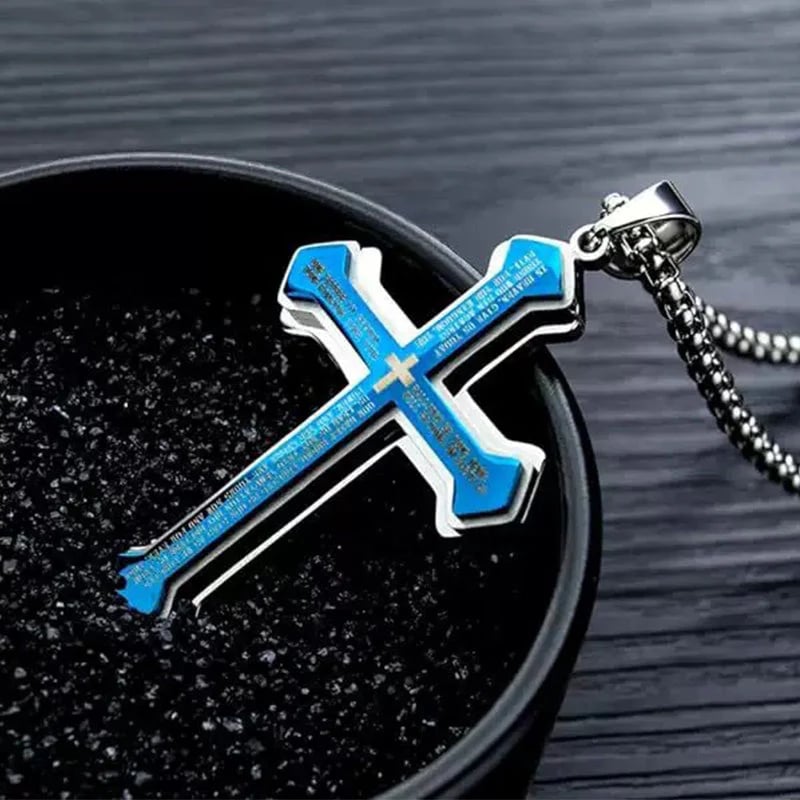 ✝️ Men's Lord's Prayer Cross Necklace 🛡️ A Powerful Symbol of Faith & Protection