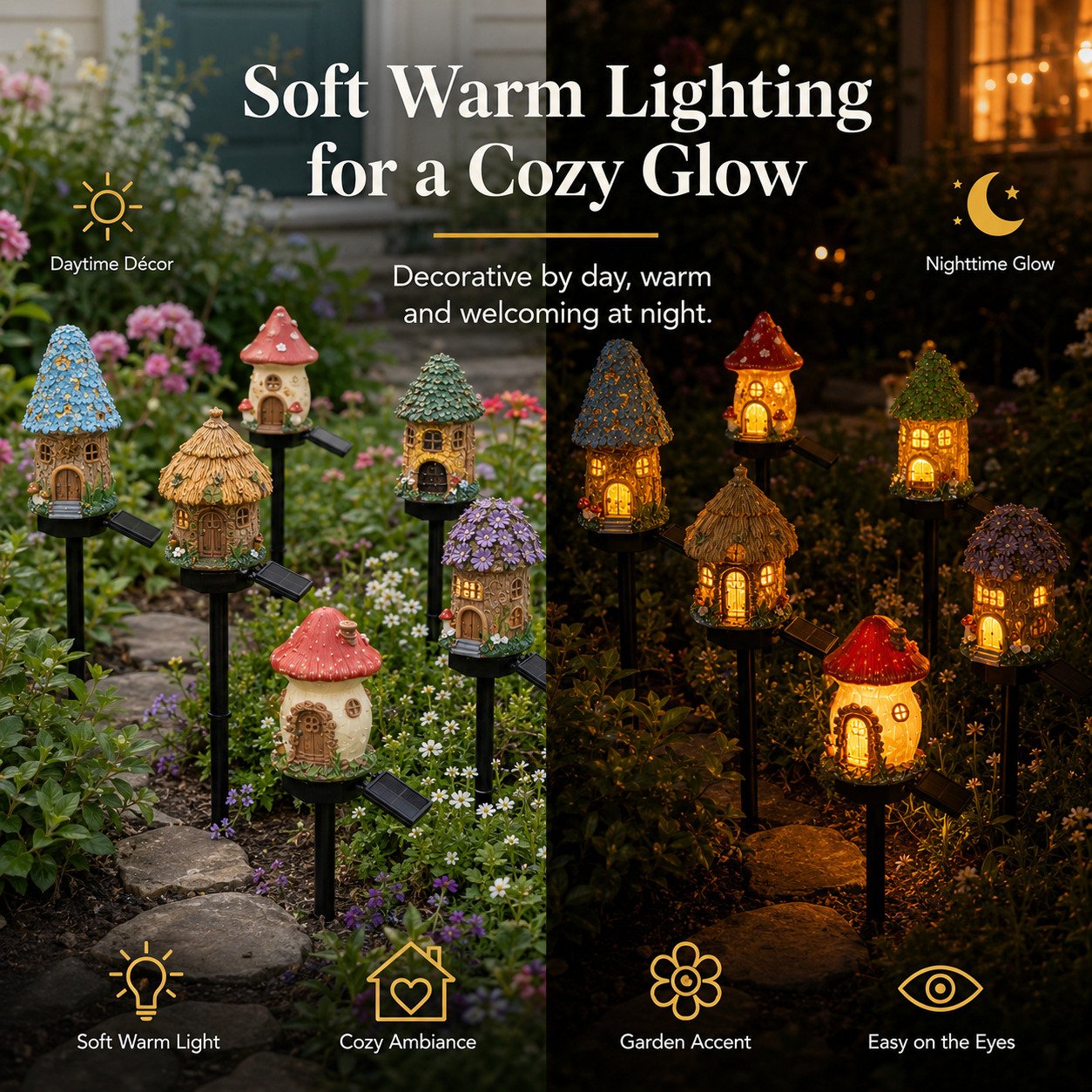 🍄Make Your Garden Into A Wonderland✨Solar Fairy-Tale Mushroom Cottage Garden Light