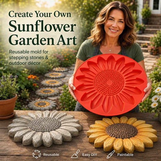 🌻 Reusable Sunflower Stepping Stone Mold – DIY Concrete Garden decorative style