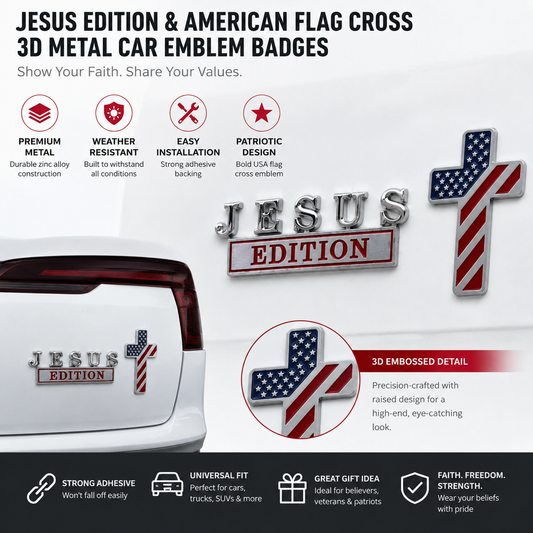 ✨ Blessed Jesus Cross Badge | Religious Metal Decoration