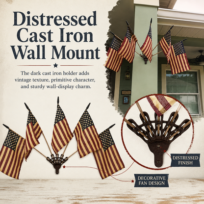 ⏳50% OFF🇺🇸 Rustic Cast Iron 5 Tea-Stained American Flag Wall Display✨