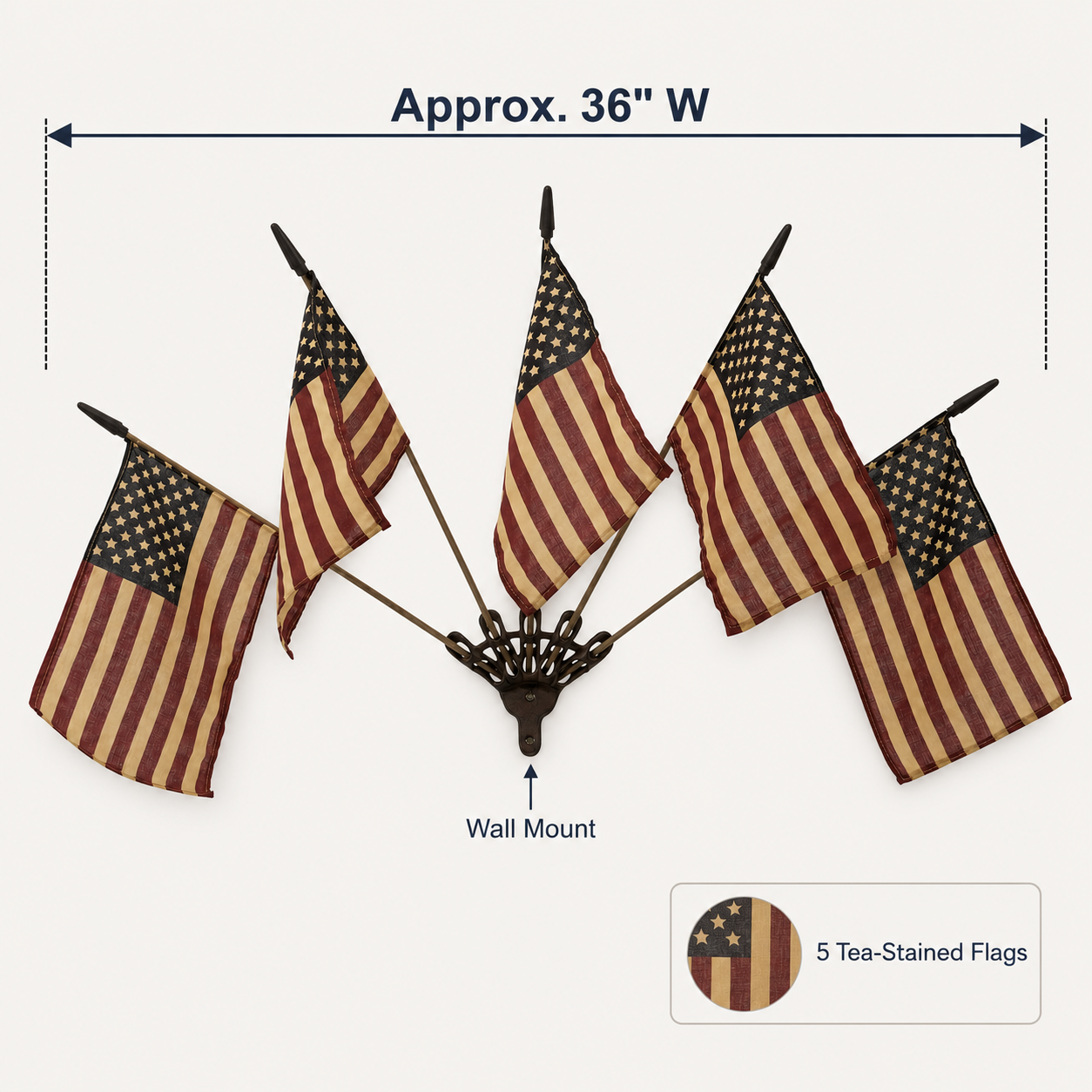 ⏳50% OFF🇺🇸 Rustic Cast Iron 5 Tea-Stained American Flag Wall Display✨
