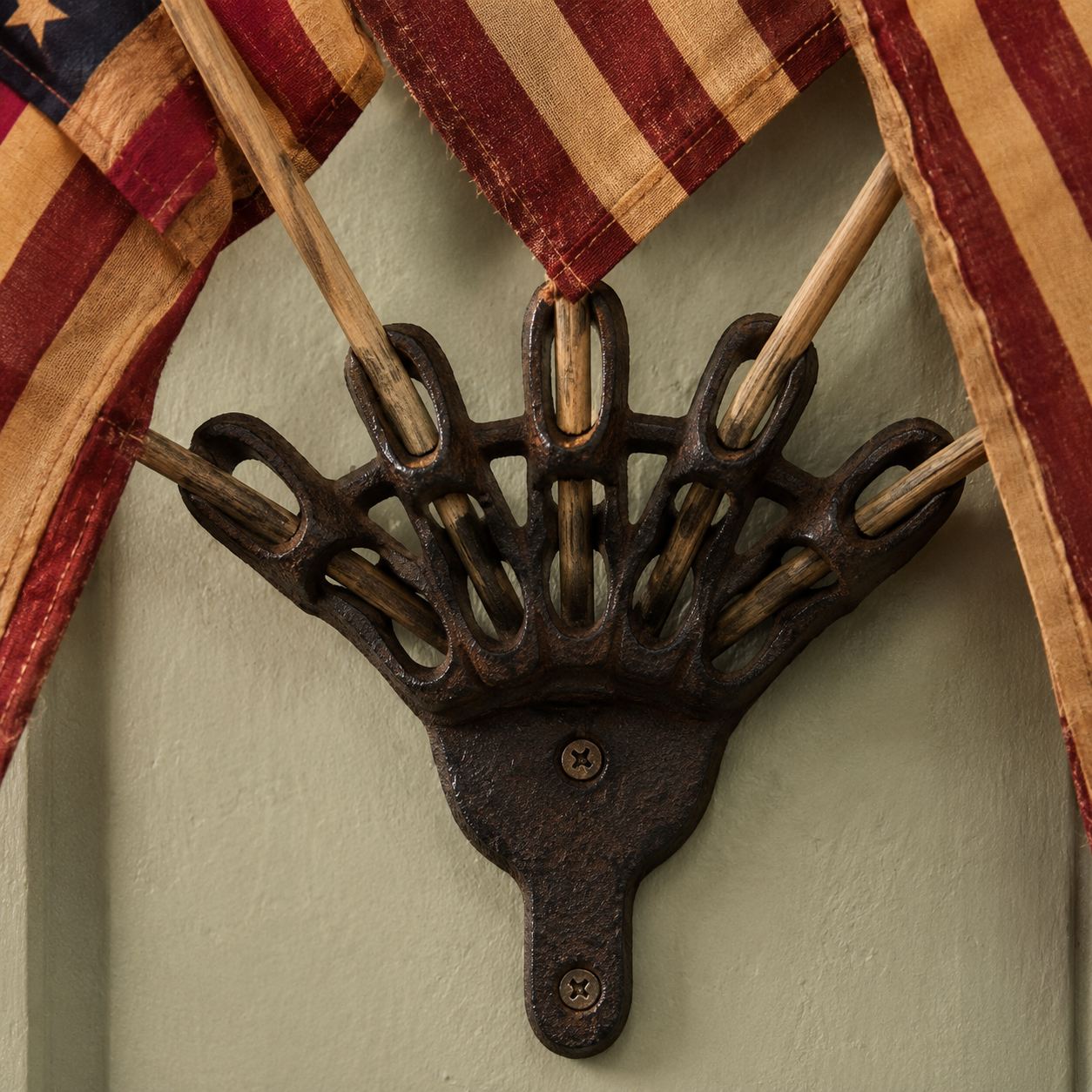 ⏳50% OFF🇺🇸 Rustic Cast Iron 5 Tea-Stained American Flag Wall Display✨