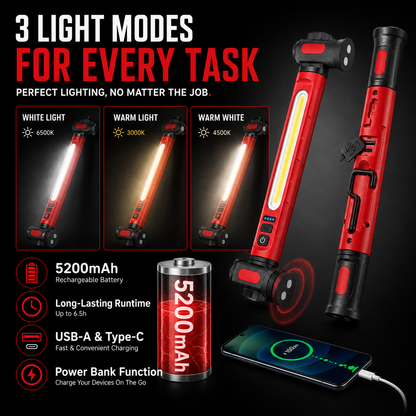 🔥Father’s Day 49% Off-Rechargeable LED Work Light – 3000LM Magnetic Portable Shop Light with 360° Rotation & Power Bank Function 🔦