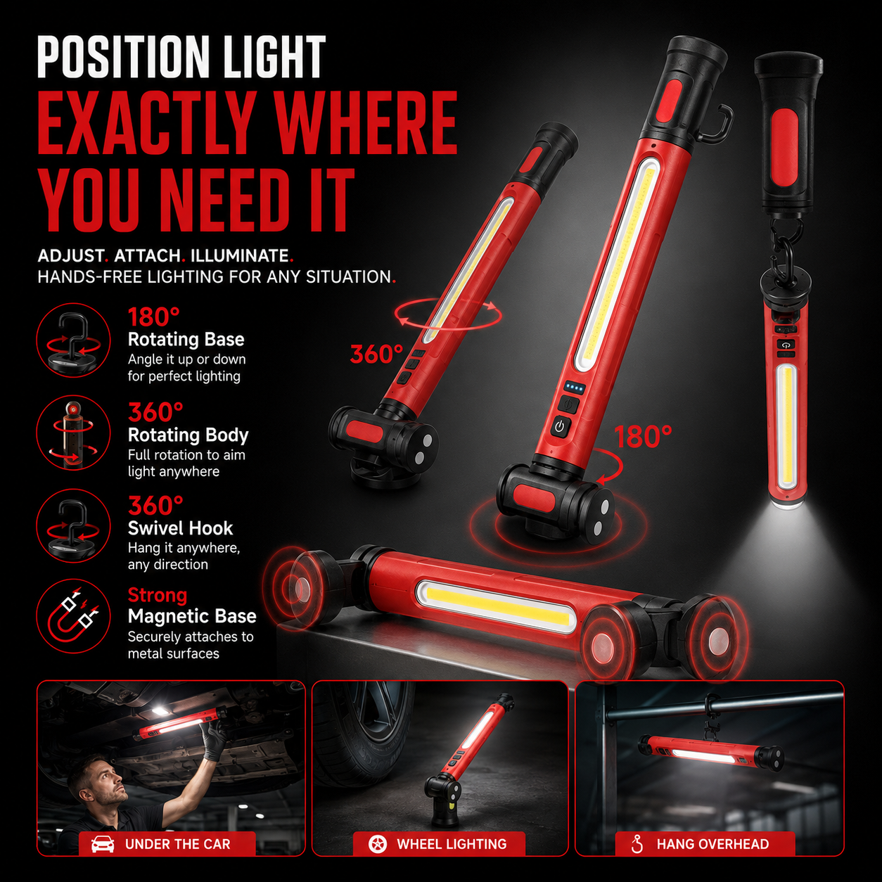 🔥Father’s Day 49% Off-Rechargeable LED Work Light – 3000LM Magnetic Portable Shop Light with 360° Rotation & Power Bank Function 🔦