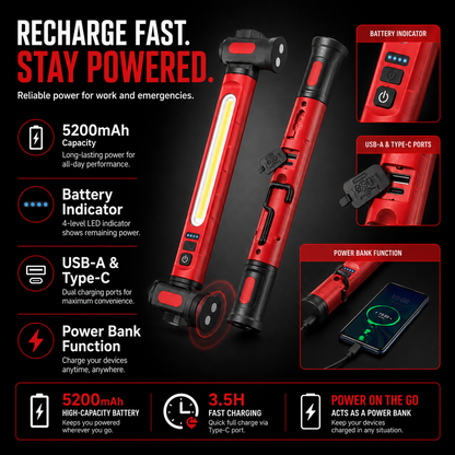 🔥Father’s Day 49% Off-Rechargeable LED Work Light – 3000LM Magnetic Portable Shop Light with 360° Rotation & Power Bank Function 🔦