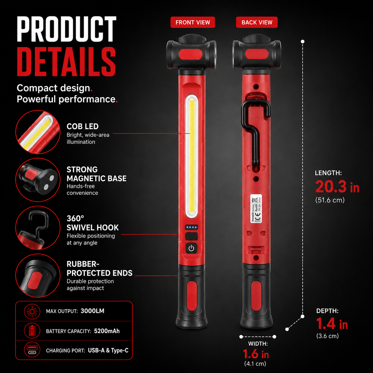 🔥Father’s Day 49% Off-Rechargeable LED Work Light – 3000LM Magnetic Portable Shop Light with 360° Rotation & Power Bank Function 🔦