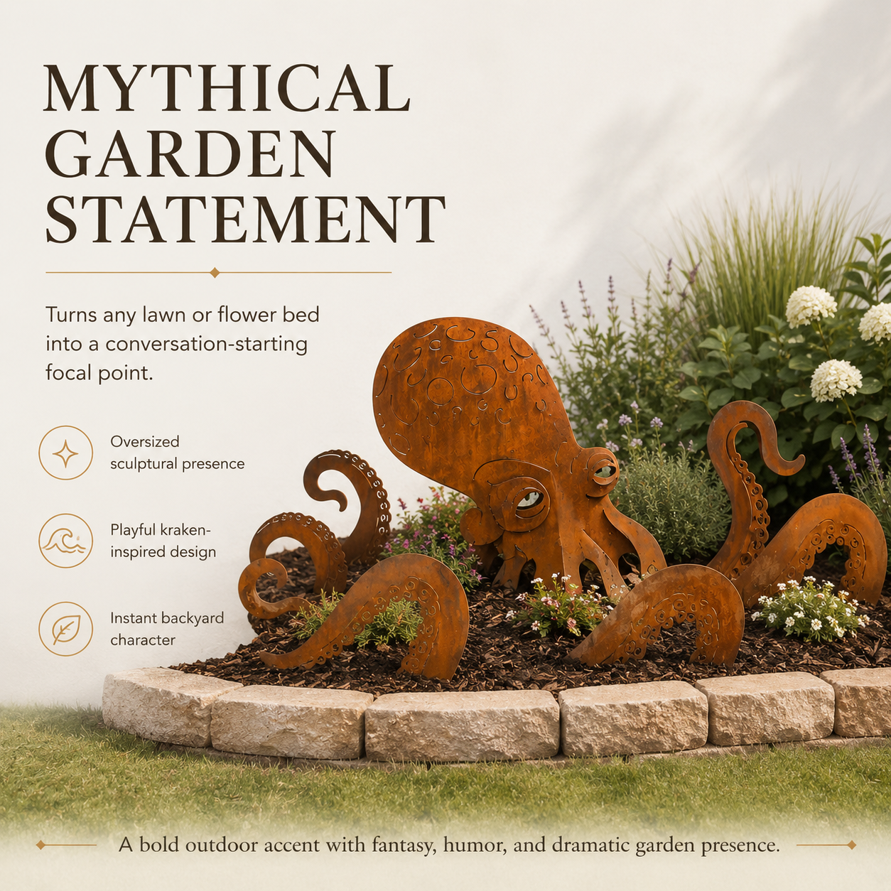 🏡Make Your Garden Special✨Rust Patina Giant Squid Garden Sculpture