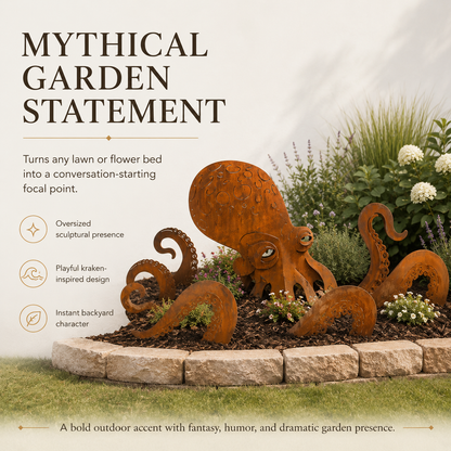 🏡Make Your Garden Special✨Rust Patina Giant Squid Garden Sculpture