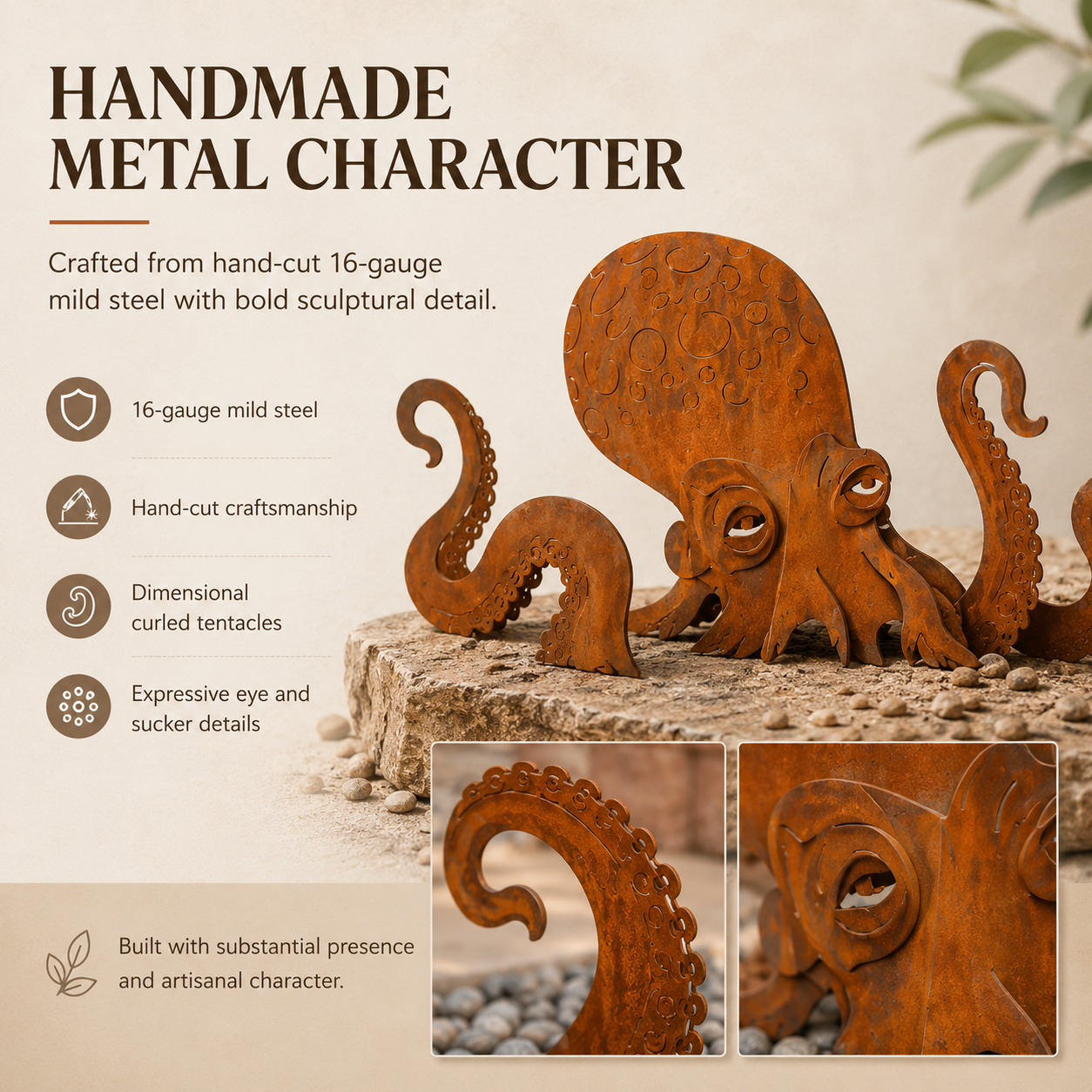 🏡Make Your Garden Special✨Rust Patina Giant Squid Garden Sculpture