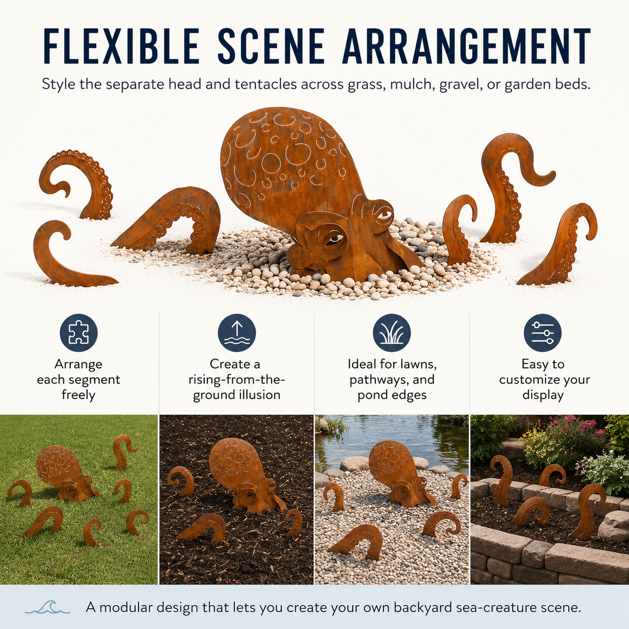 🏡Make Your Garden Special✨Rust Patina Giant Squid Garden Sculpture
