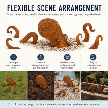 🏡Make Your Garden Special✨Rust Patina Giant Squid Garden Sculpture