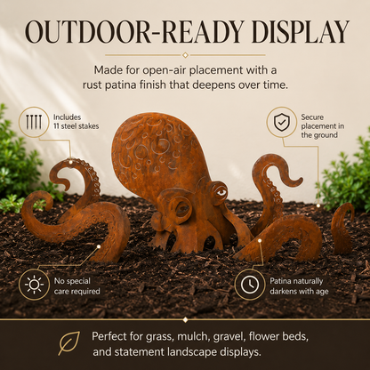 🏡Make Your Garden Special✨Rust Patina Giant Squid Garden Sculpture