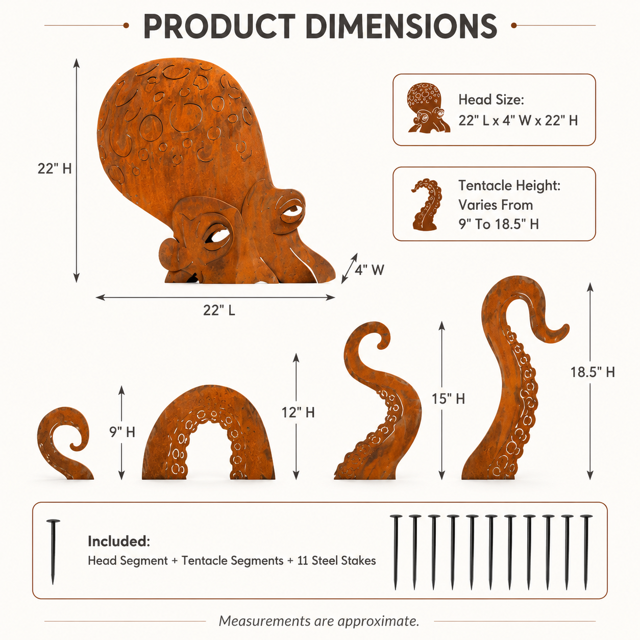 🏡Make Your Garden Special✨Rust Patina Giant Squid Garden Sculpture