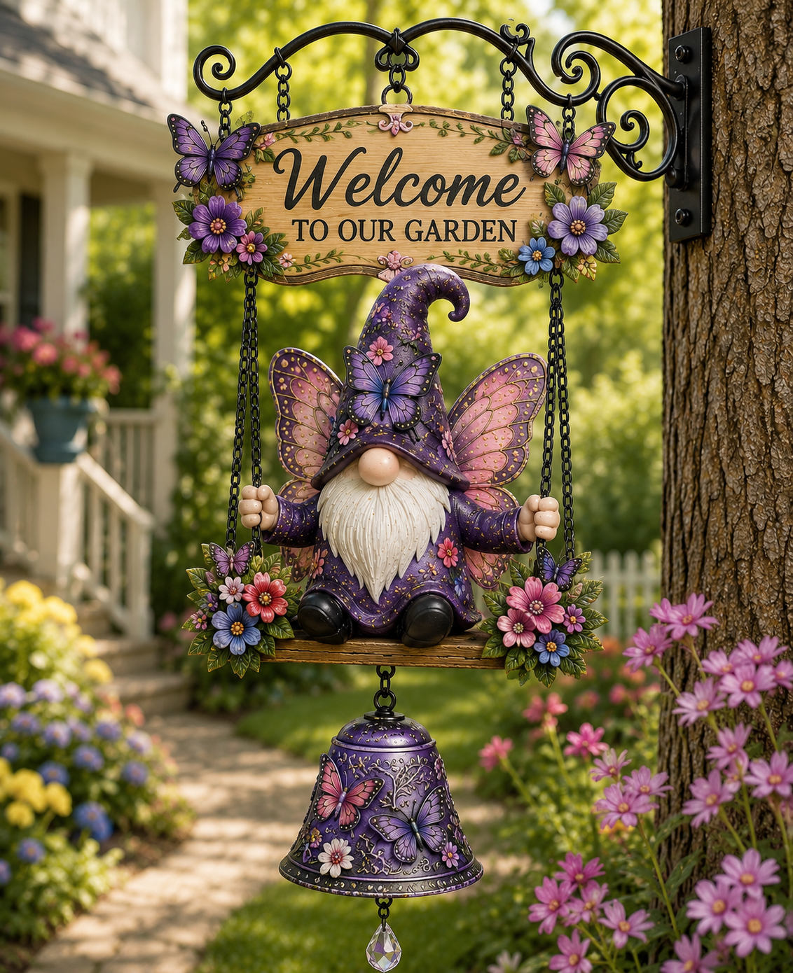 Rustic Garden Gnome Bell – Bee-Themed Farmhouse Outdoor Decor 🌼