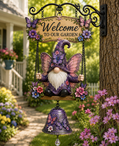 Rustic Garden Gnome Bell – Bee-Themed Farmhouse Outdoor Decor 🌼