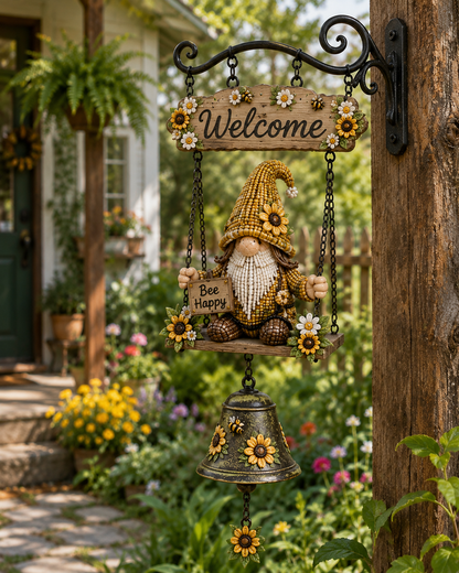 Rustic Garden Gnome Bell – Bee-Themed Farmhouse Outdoor Decor 🌼