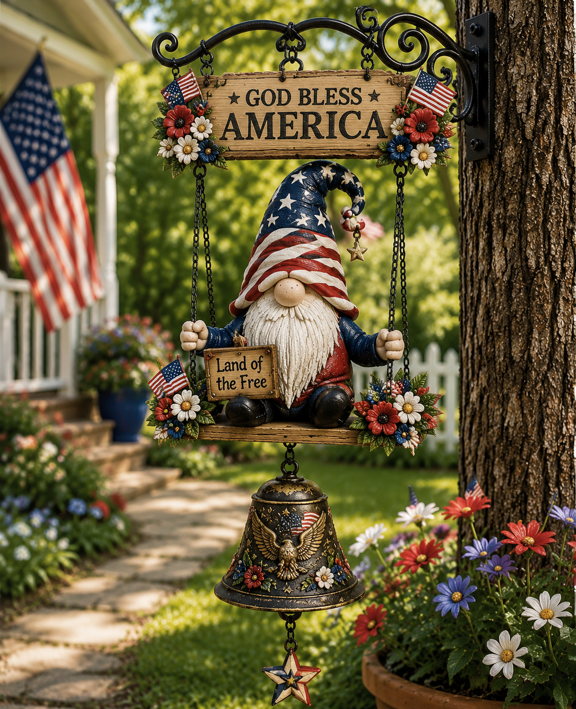 Rustic Garden Gnome Bell – Bee-Themed Farmhouse Outdoor Decor 🌼