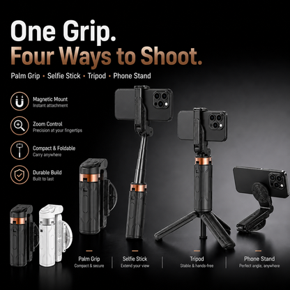 📸 Zoomable Magnetic Palm Grip | Selfie Stick & Tripod