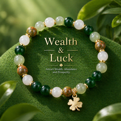 🔥LAST DAY 49% OFF - ✨Lucky Fortune Crystal Bracelet – Clover Charm & Natural Stone