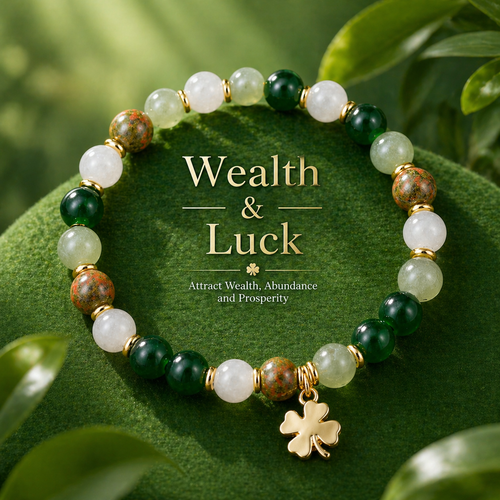 🔥LAST DAY 49% OFF - ✨Lucky Fortune Crystal Bracelet – Clover Charm & Natural Stone