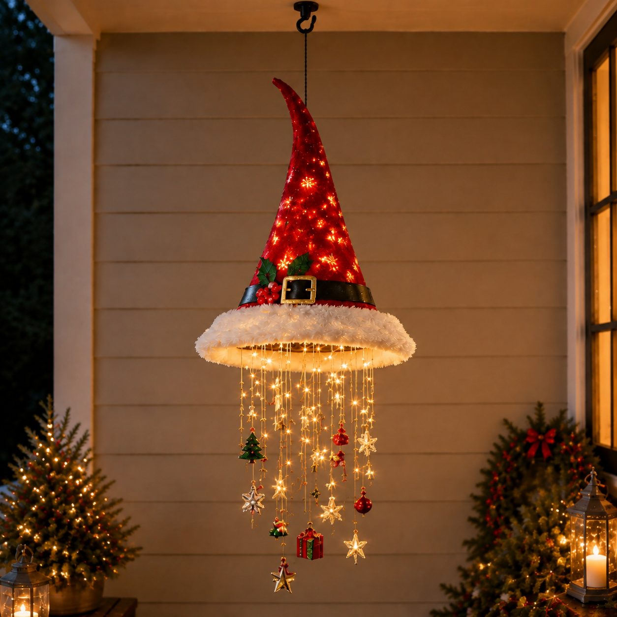 🎅 Lighted Santa Hat Hanging Chandelier 🎄 | 3 Styles Warm LED Christmas String Light