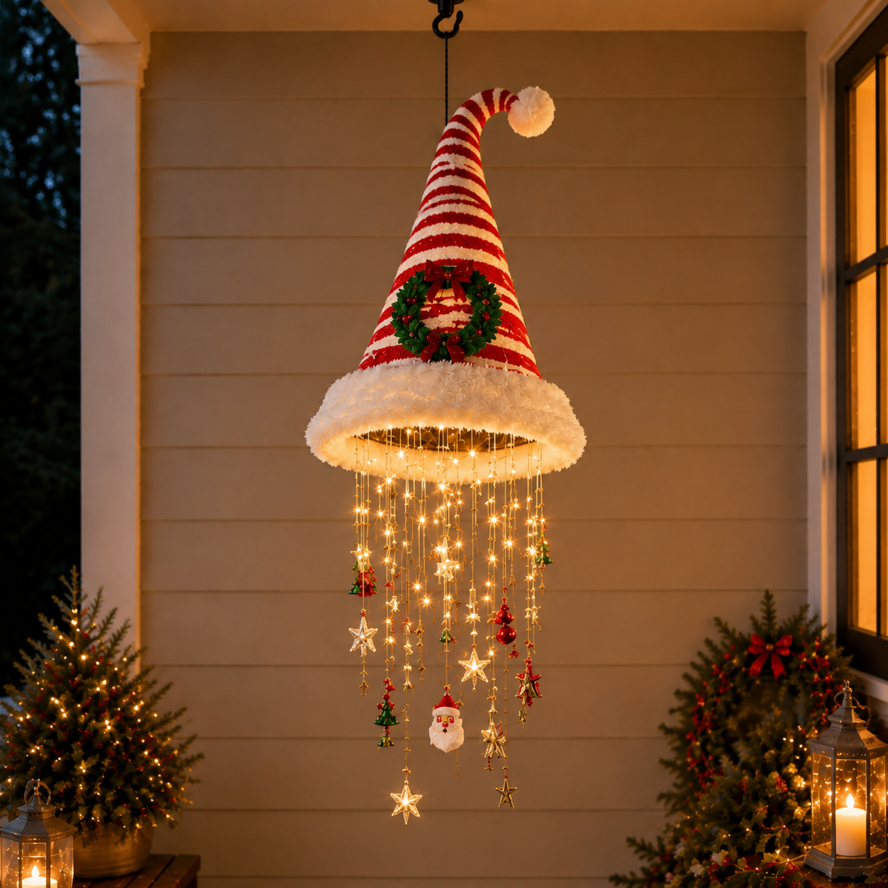 🎅 Lighted Santa Hat Hanging Chandelier 🎄 | 3 Styles Warm LED Christmas String Light