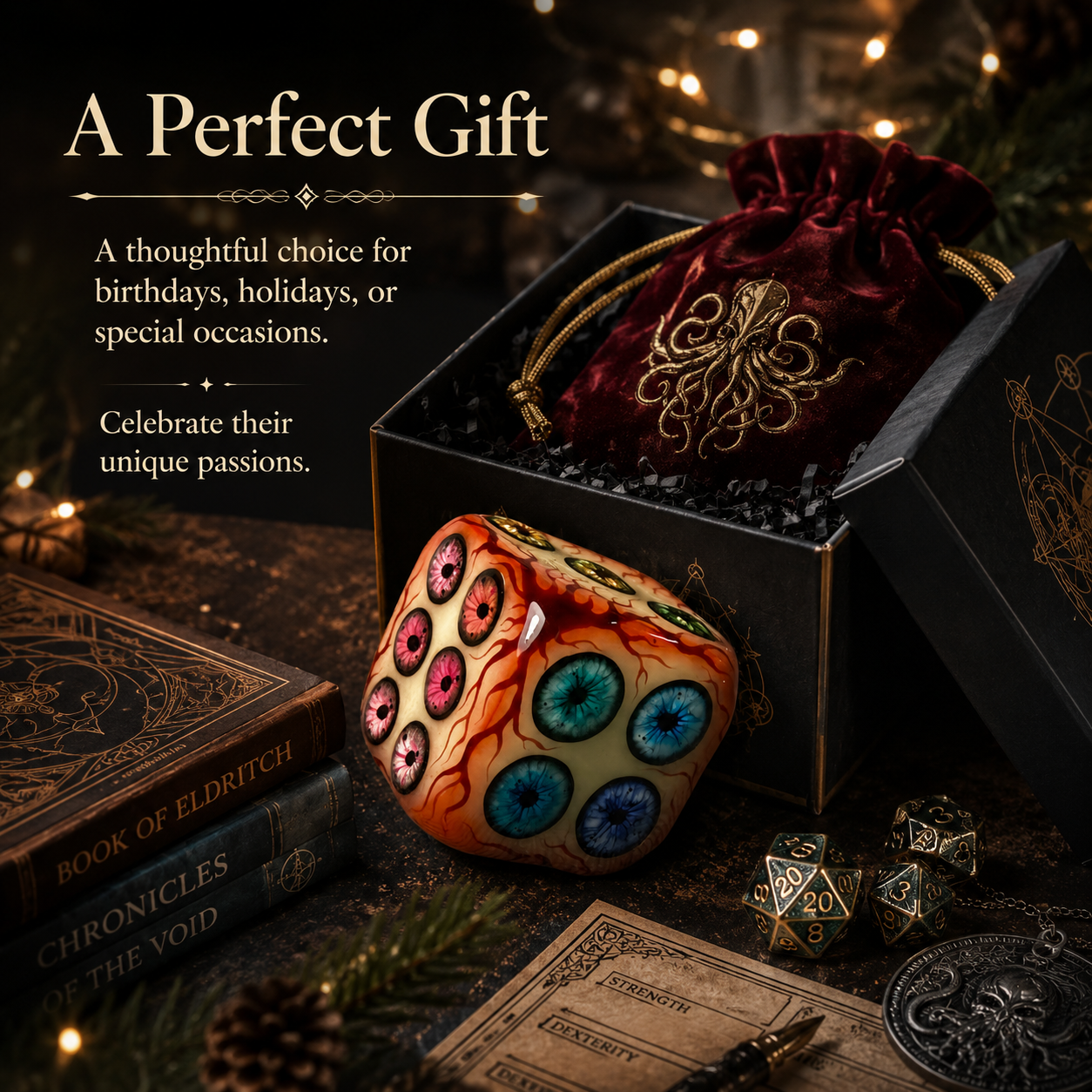 🔥55% OFF TODAY - 👁️Mystic Eyeball D6 Dice(✨Gothic Horror Fantasy Tabletop Game Ornament}