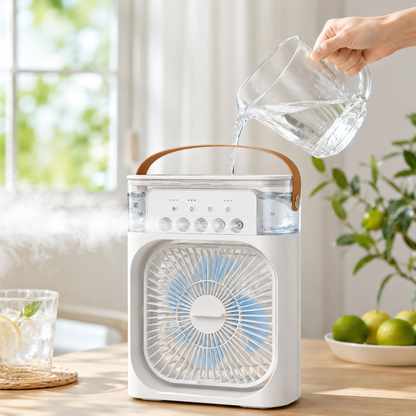 ❄️3-in-1 Portable Desktop Air Cooler Fan | Quiet USB Mini Cooling Humidifier