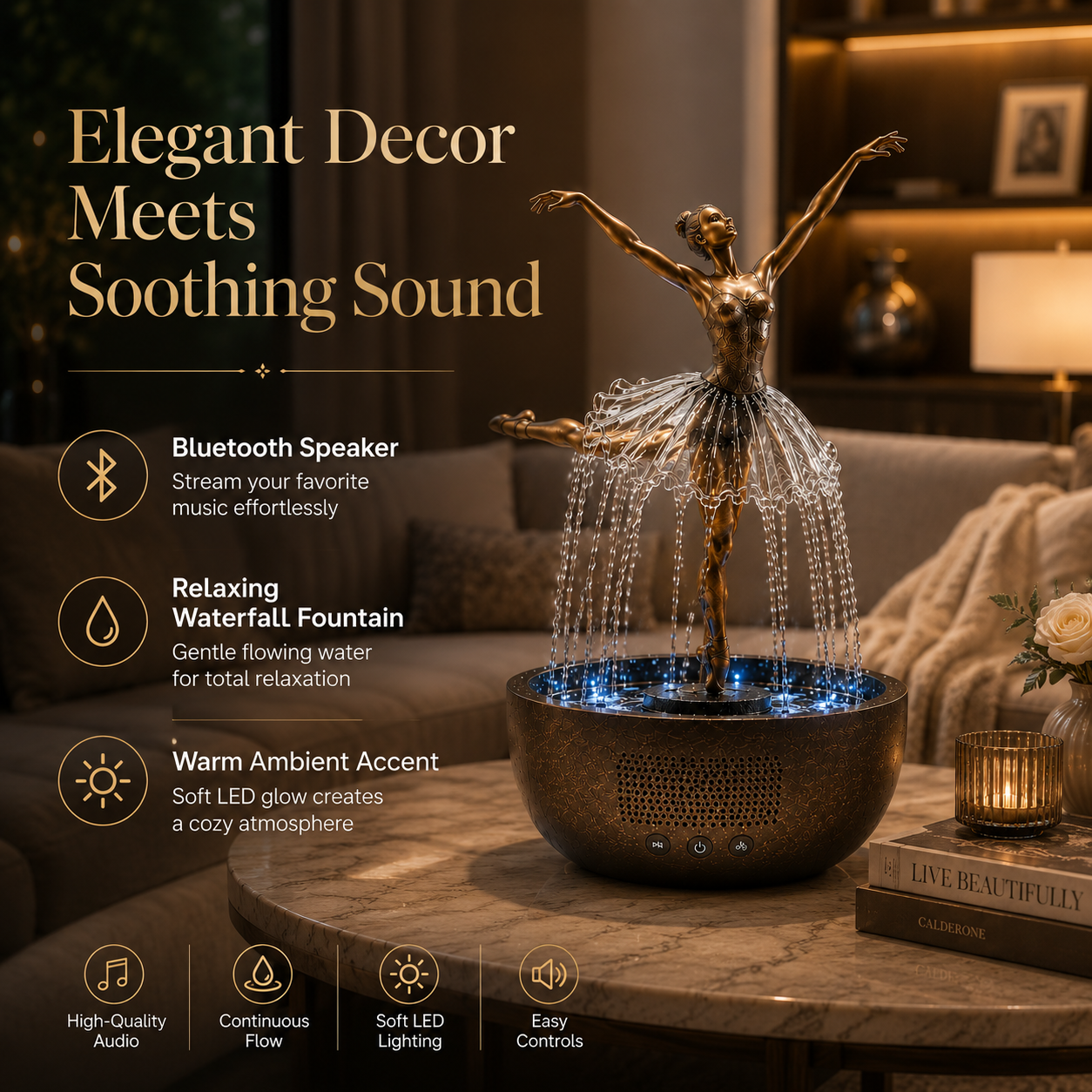 🤍 Grace in Motion – Ballerina Bluetooth Fountain Speaker
