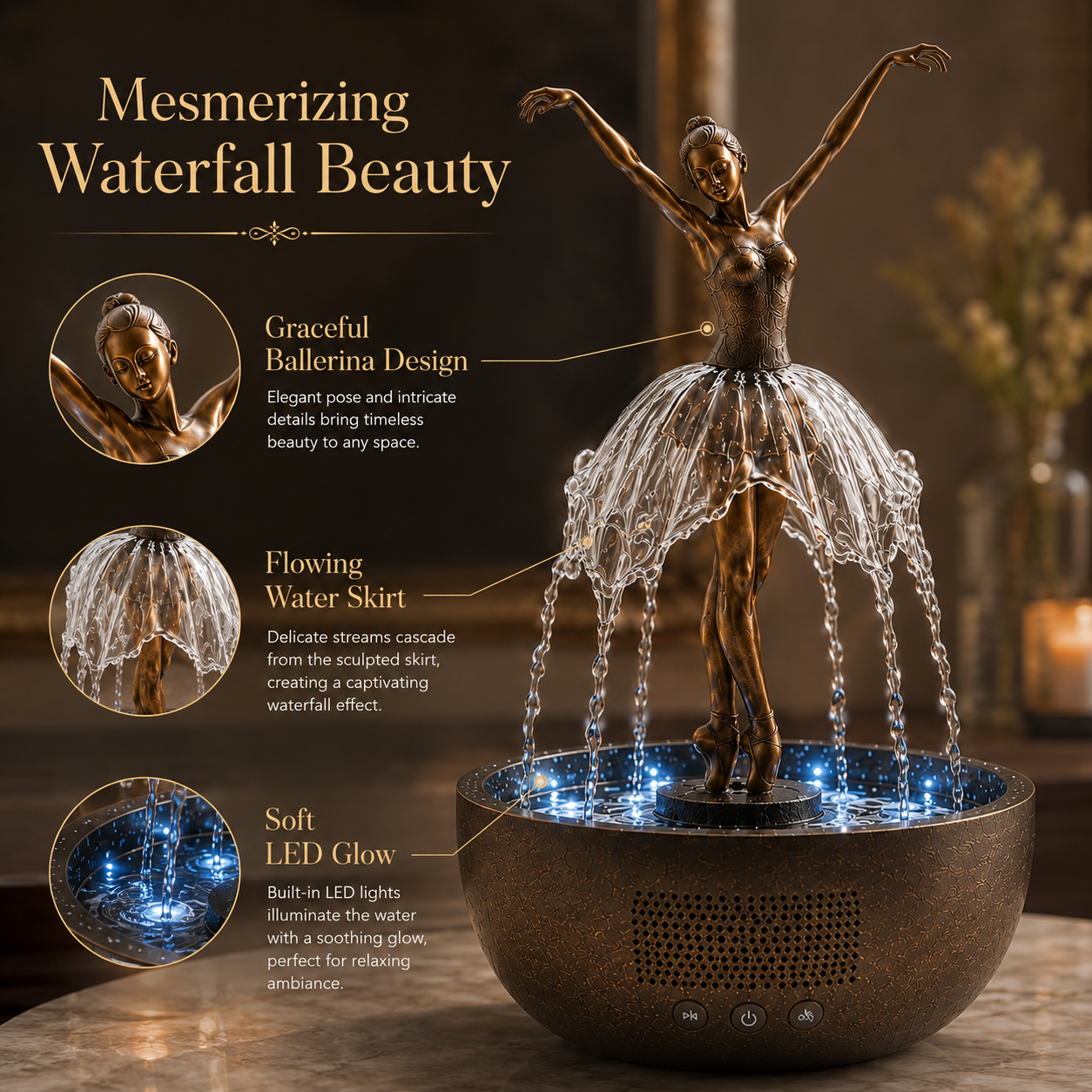 🤍 Grace in Motion – Ballerina Bluetooth Fountain Speaker