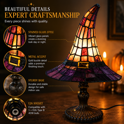 🎃55% OFF Hot Sale✨Viral Stained Glass Witch Hat Lamp| Halloween Home Decor 2026🎁