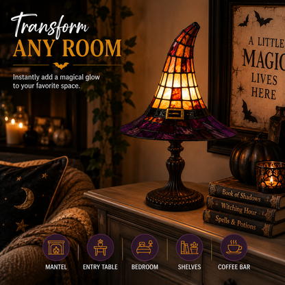 🎃55% OFF Hot Sale✨Viral Stained Glass Witch Hat Lamp| Halloween Home Decor 2026🎁