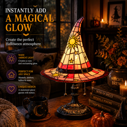 🎃55% OFF Hot Sale✨Viral Stained Glass Witch Hat Lamp| Halloween Home Decor 2026🎁
