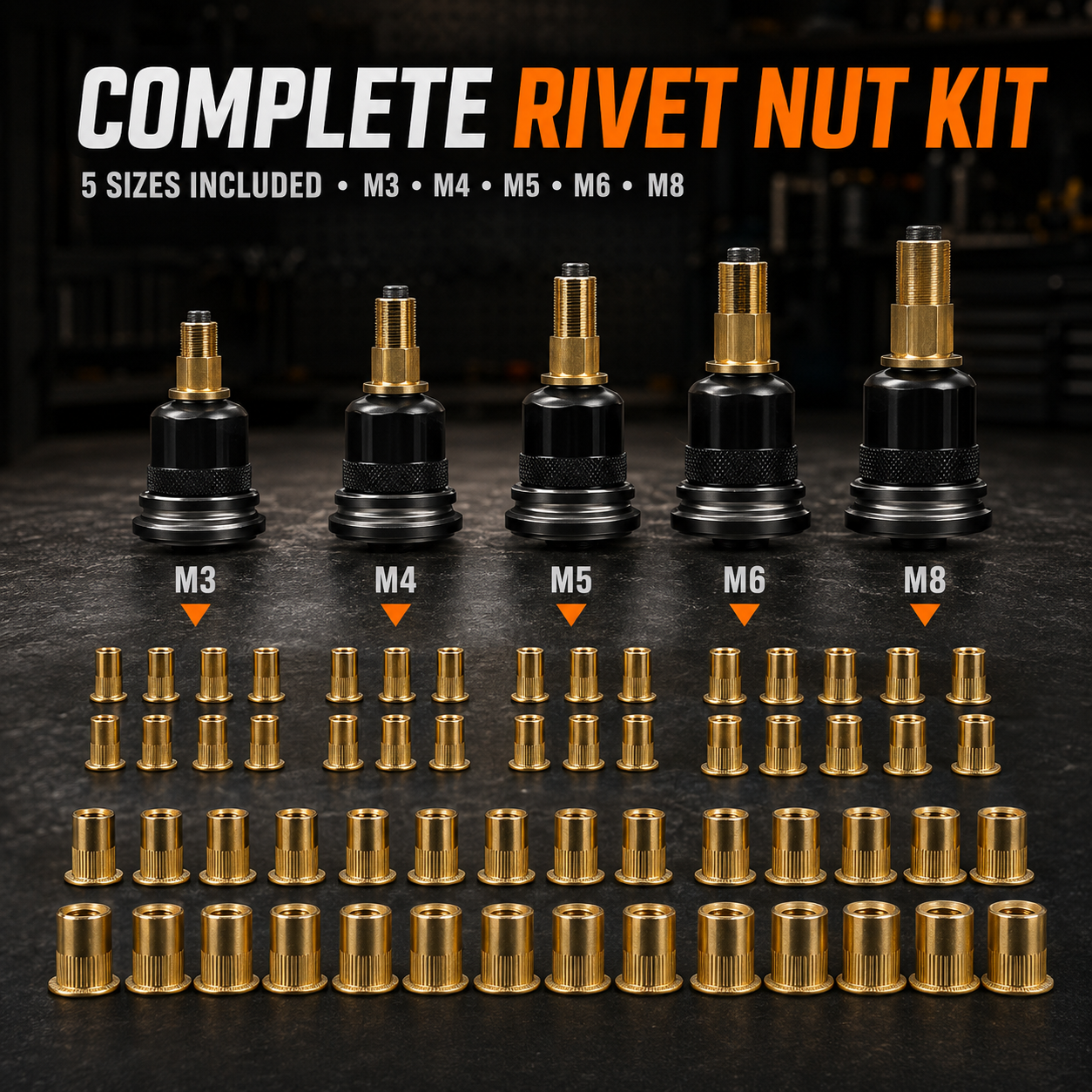 🔧⚡ Drill-Powered Rivet Nut Tool Kit – M3–M8 Threaded Insert Adapter for DIY, Auto & Metalwork