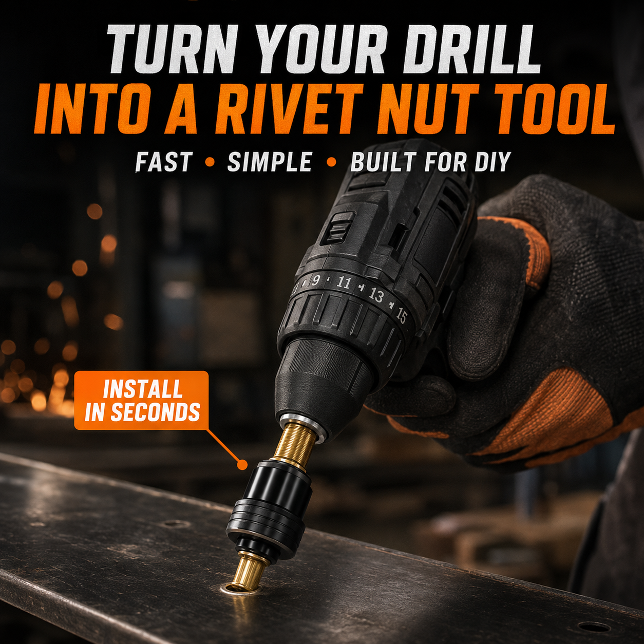 🔧⚡ Drill-Powered Rivet Nut Tool Kit – M3–M8 Threaded Insert Adapter for DIY, Auto & Metalwork
