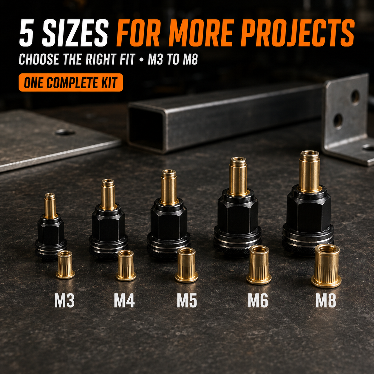 🔧⚡ Drill-Powered Rivet Nut Tool Kit – M3–M8 Threaded Insert Adapter for DIY, Auto & Metalwork