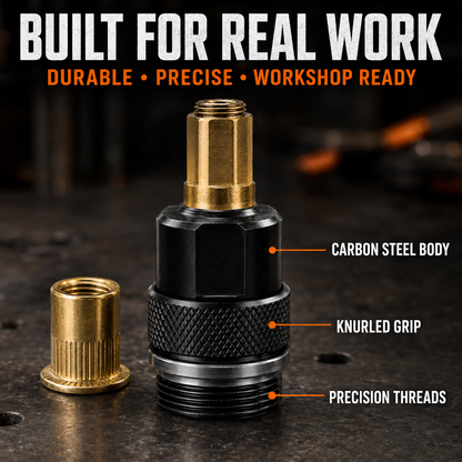 🔧⚡ Drill-Powered Rivet Nut Tool Kit – M3–M8 Threaded Insert Adapter for DIY, Auto & Metalwork