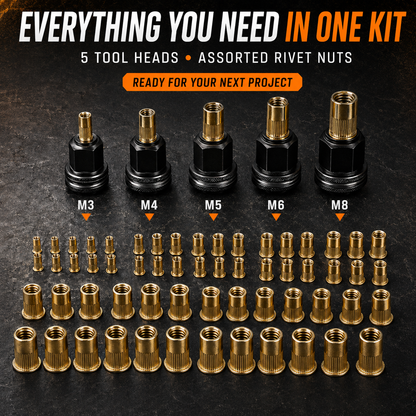 🔧⚡ Drill-Powered Rivet Nut Tool Kit – M3–M8 Threaded Insert Adapter for DIY, Auto & Metalwork