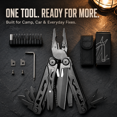 TYIIPLUS™ 28-in-1 Multitool with Large Scissors | Compact Outdoor Tool for Camping & Repairs