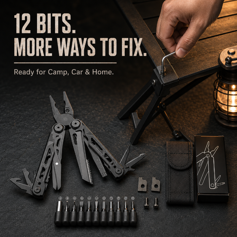 TYIIPLUS™ 28-in-1 Multitool with Large Scissors | Compact Outdoor Tool for Camping & Repairs