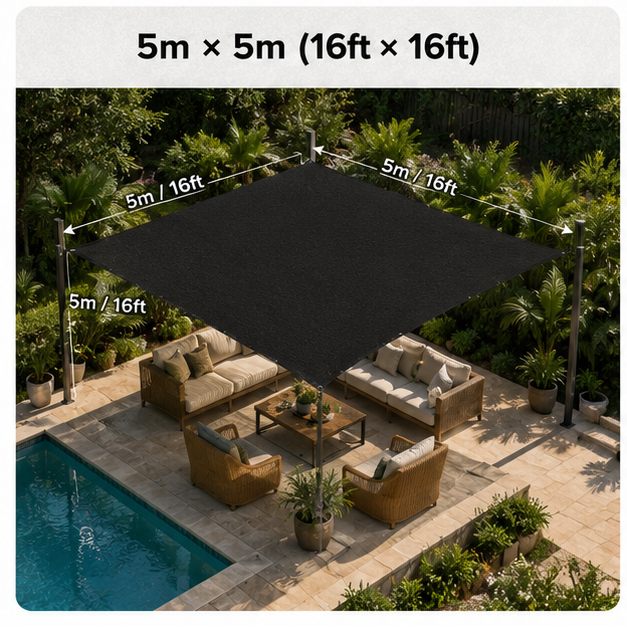 5m × 5m (16ft × 16ft)