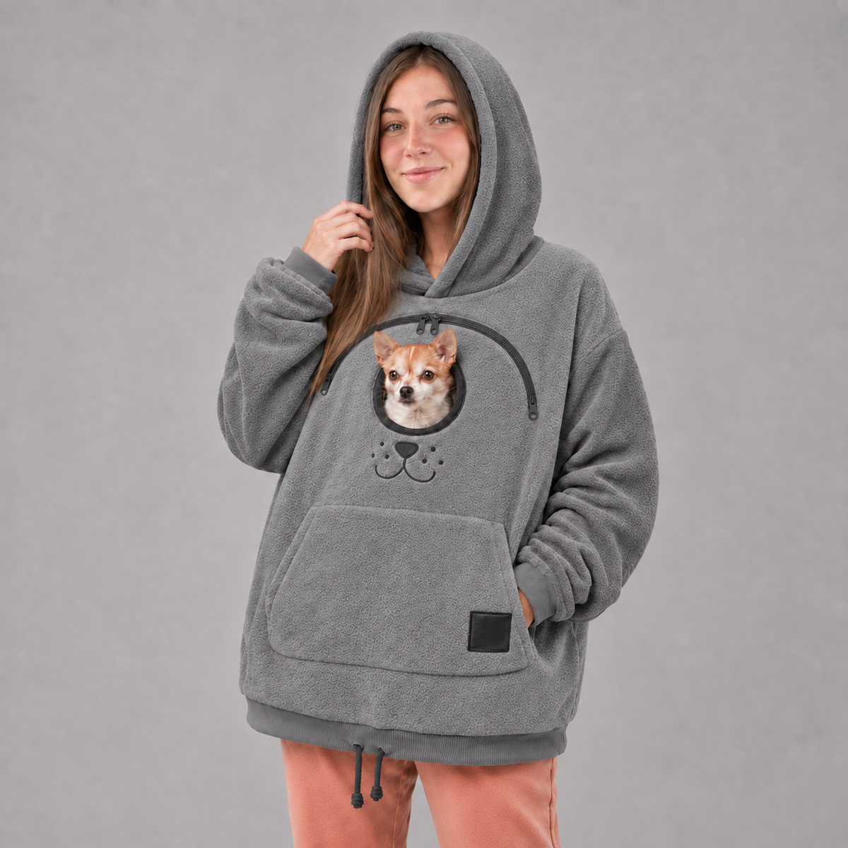 🐾 Cozy Fleece Pet Bonding Pouch Hoodie – Warm & Supportive Small Pet Carrier Clothing