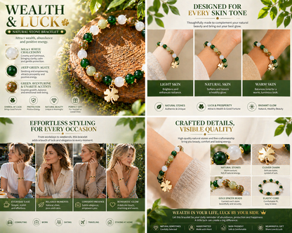 🔥LAST DAY 49% OFF - ✨Lucky Fortune Crystal Bracelet – Clover Charm & Natural Stone